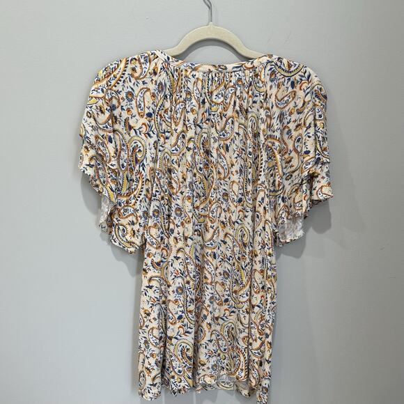 Chaps Paisley Boho Peasant Blouse sz XL Cream/blue Multi - Picture 3 of 4